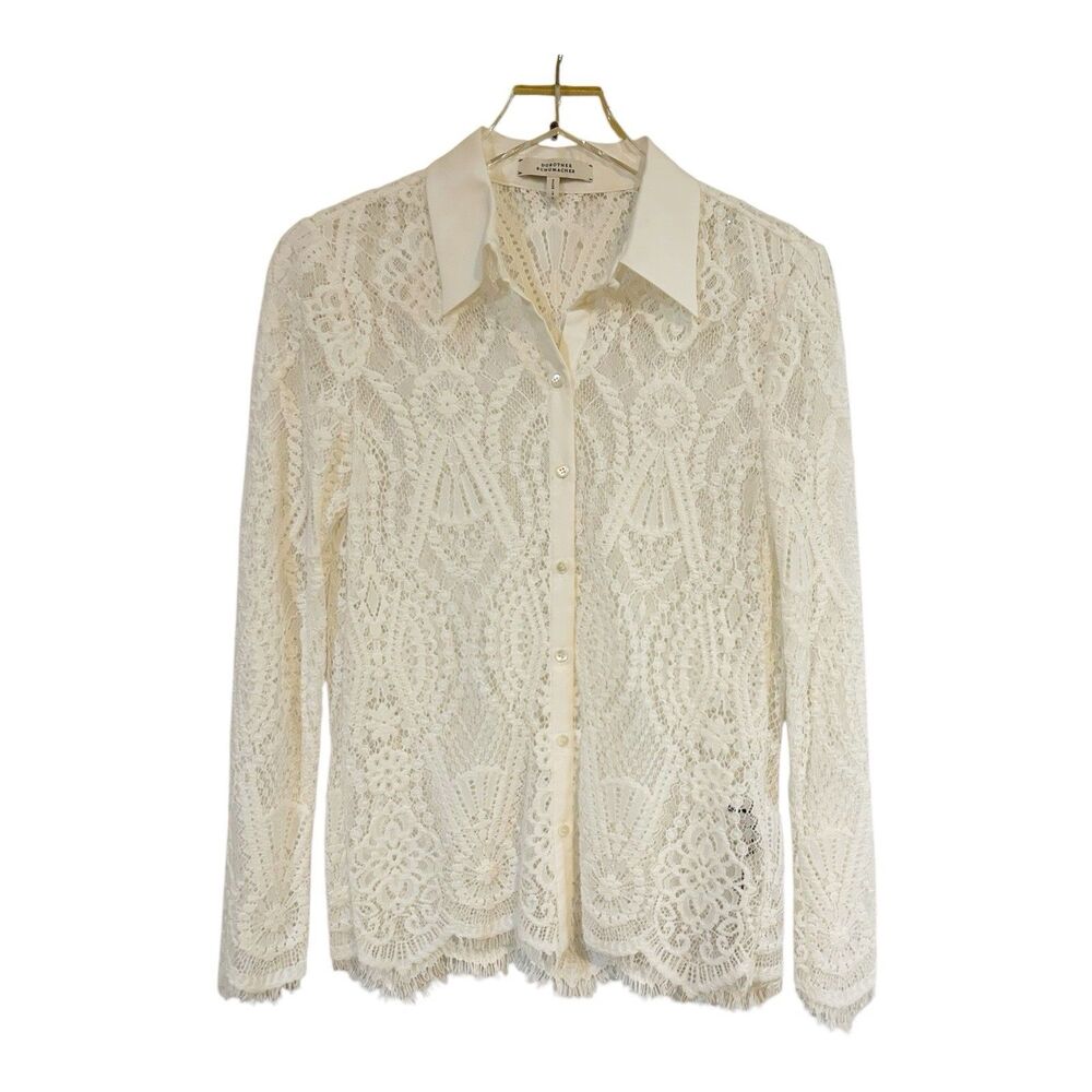 Dorothee Schumacher Causal Romance Lace Button Down Blouse NWT Sz M Powder White - Picture 5 of 13